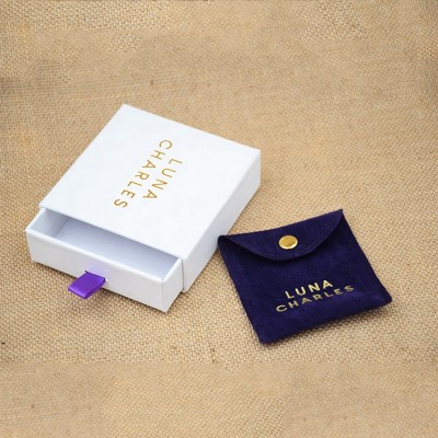 Custom logo printed white drawer type cardboard gift earring ring packaging romantic tie paper jewelry box with foam insert