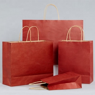 Wholesale Custom logo printed recycled colored Kraft paper bag with handle