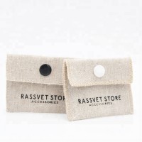 Wholesale Custom logo printed small Snap button envelope bag linen jewelry packaging pouch with flap