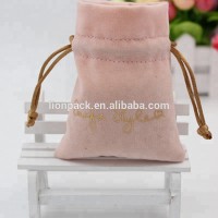 Custom golden logo drawstring bag mini Pink color velvet jewelry pouch