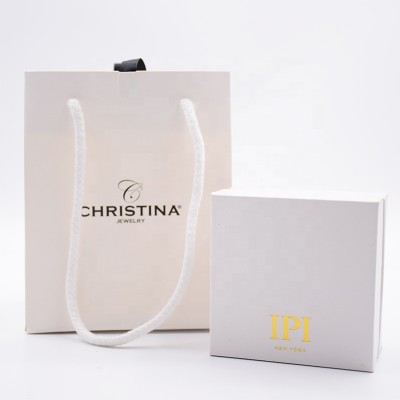 Hot sale Eco-friendly custom logo Recyclable white small handle craft paper jewelry packaging bag with box