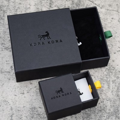 New arrival Custom logo printed luxury necklace pendant packaging pull out boxes black drawer Cardboard paper jewelry box set