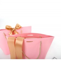 custom luxury wide bottom small pink shopping paper gift bags with your own logo